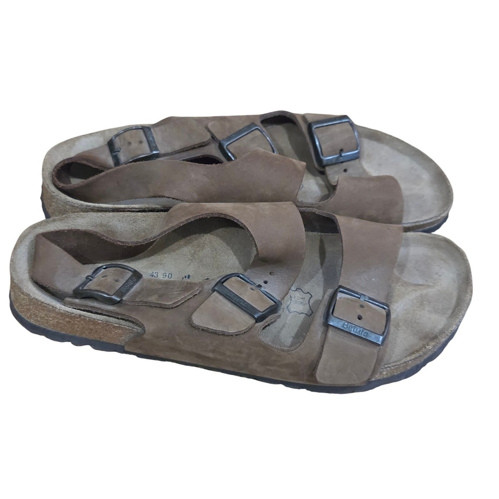 Betula Birkenstock Milano Mens Brown Leather Strap Buckle Sandals 10 Slide Norm